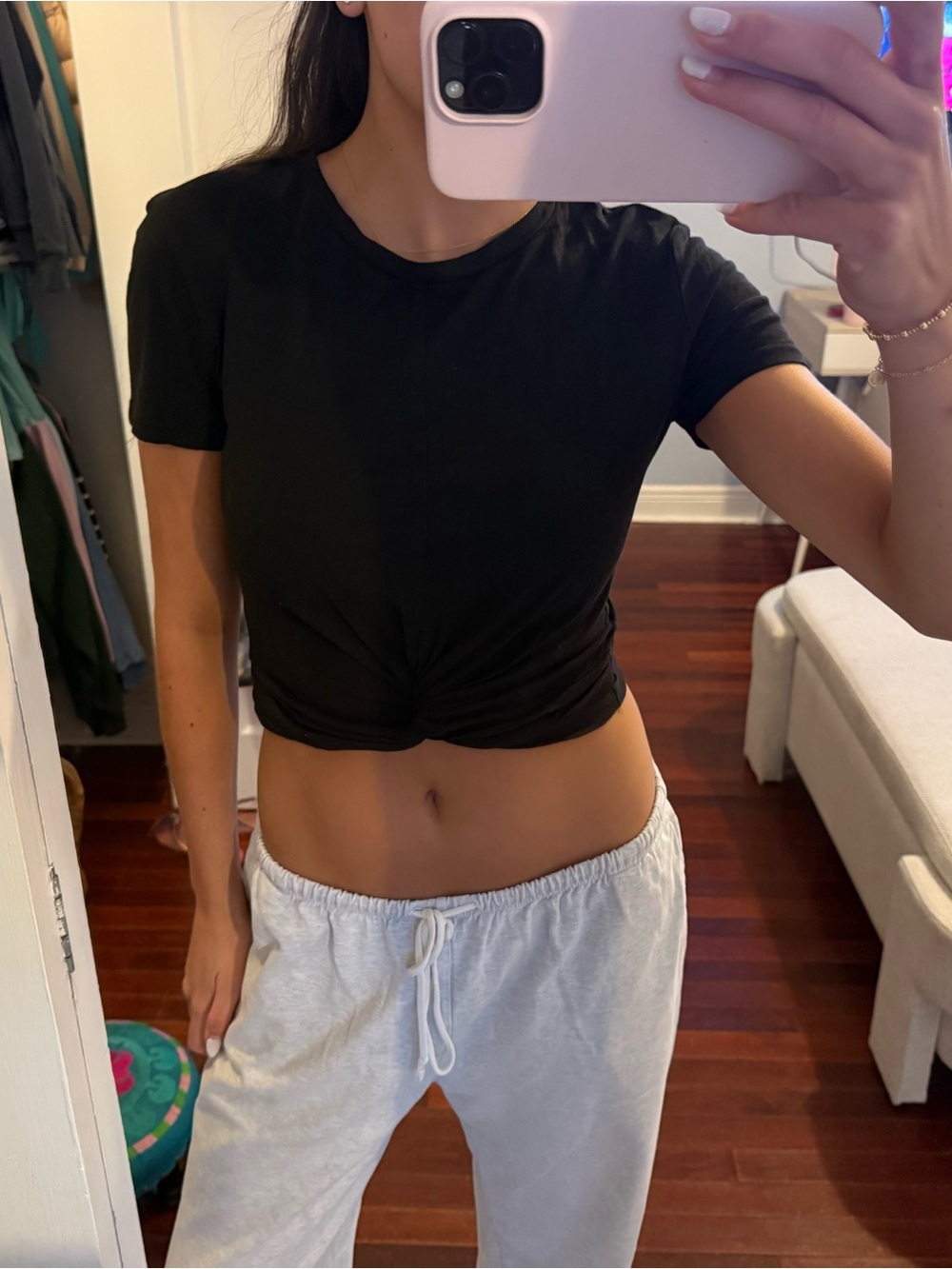 Zara Black Twist-Knot Crop Tee